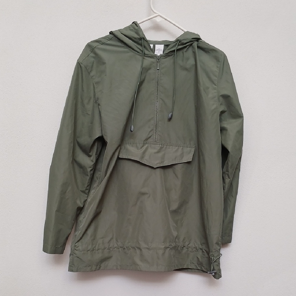 IZOD Army Green Pullover Hooded Windbreaker Rain Jacket Size Small Spring